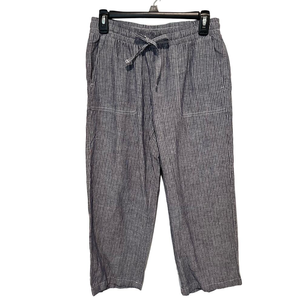 Amazon Essentials Railroad Stripe Pull on Capri Pants Size S Linen Blend Pockets